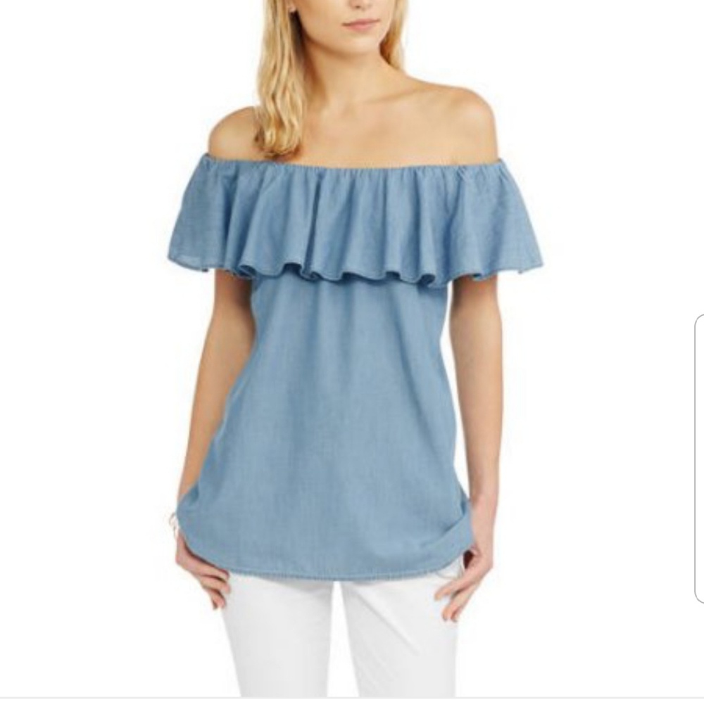 🌻FADED GLORY🌻 ruffle off-shoulder chambray top